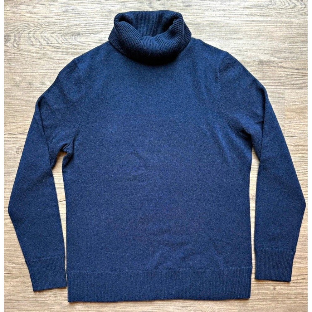Lands' End 100% Cashmere Turtleneck Sweater Womens M Blue Knit Ribbed Pullover